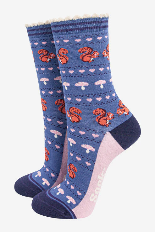 Women's Bamboo Socks - Denim Blue/Navy Blue, Squirrel Fair Isle