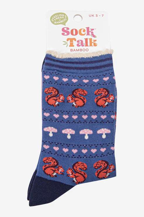 Women's Bamboo Socks - Denim Blue/Navy Blue, Squirrel Fair Isle
