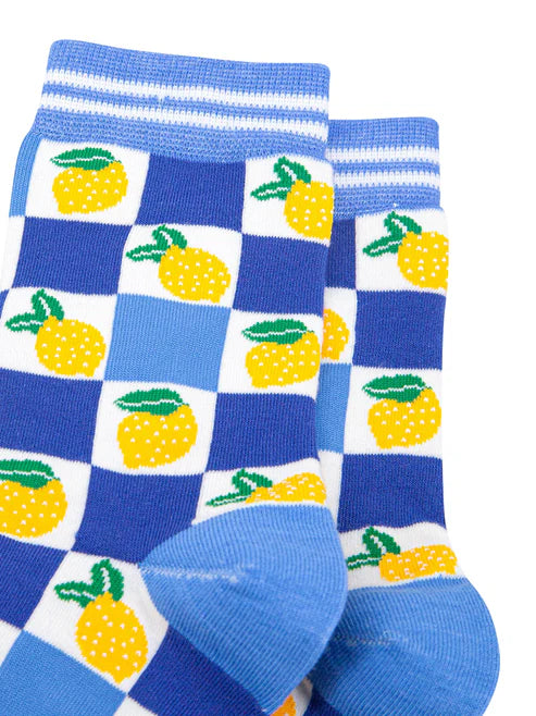 Sock Talk - Lemon Checkerboard Bamboo Socks in Blue
