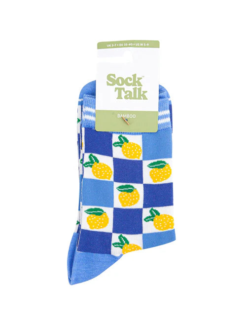 Sock Talk - Lemon Checkerboard Bamboo Socks in Blue