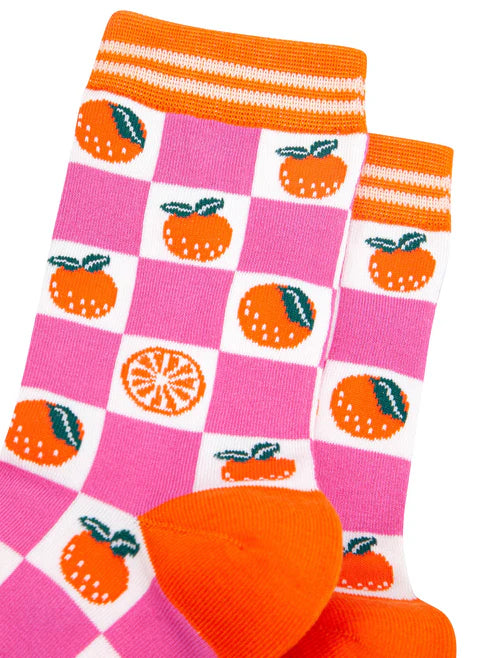 Sock Talk - Orange Checkerboard Bamboo Socks in Pink