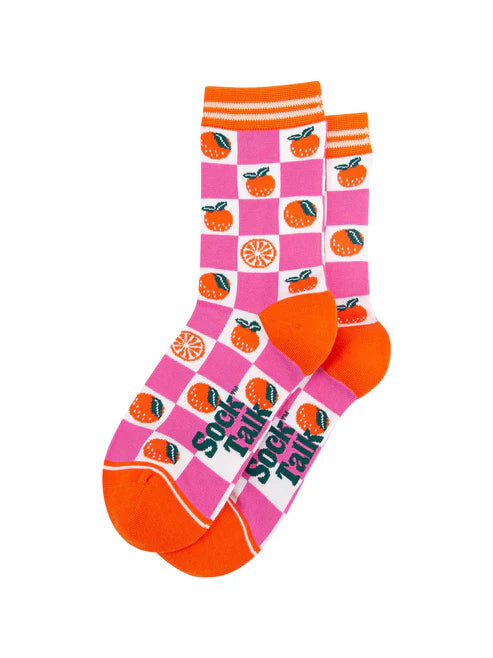 Sock Talk - Orange Checkerboard Bamboo Socks in Pink