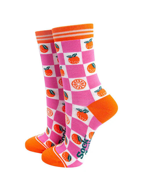 Sock Talk - Orange Checkerboard Bamboo Socks in Pink
