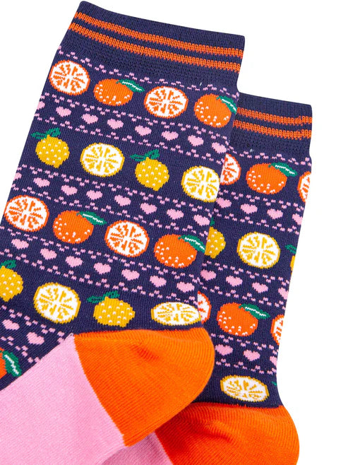Sock Talk - Oranges & Lemons Bamboo Socks in Navy Blue