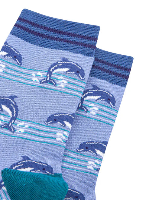 Sock Talk - Dolphins Striped Bamboo Socks in Blue