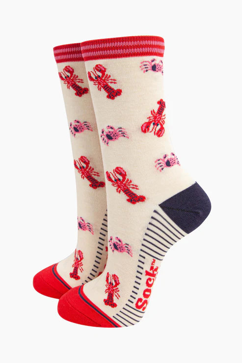 Sock Talk Women's Lobster & Crab Bamboo Socks - Cream