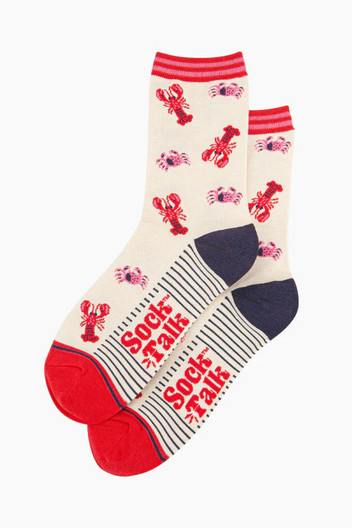 Sock Talk Women's Lobster & Crab Bamboo Socks - Cream