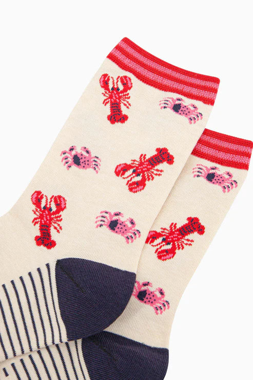 Sock Talk Women's Lobster & Crab Bamboo Socks - Cream