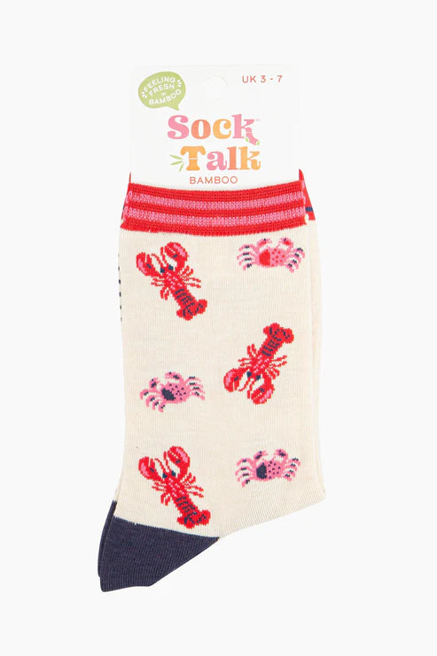 Sock Talk Women's Lobster & Crab Bamboo Socks - Cream