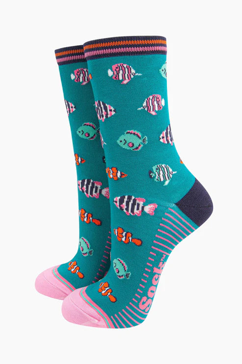 Sock Talk Women's Tropical Fish Bamboo Socks - Aqua