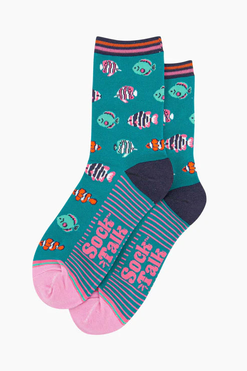 Sock Talk Women's Tropical Fish Bamboo Socks - Aqua