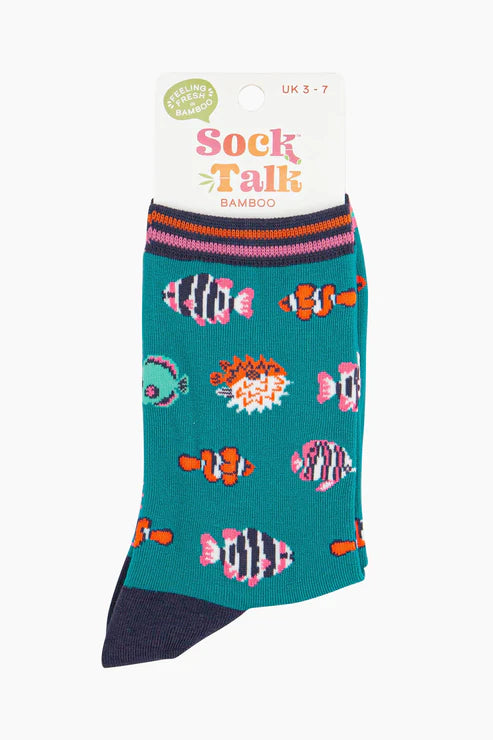 Sock Talk Women's Tropical Fish Bamboo Socks - Aqua