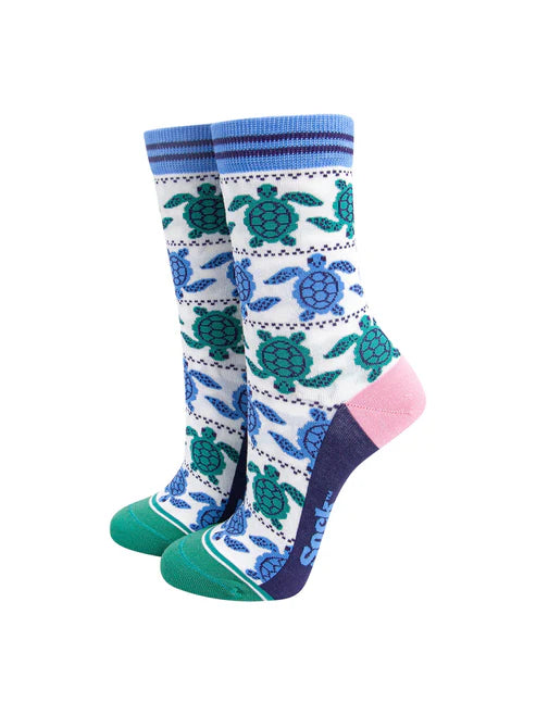 Sock Talk - Sea Turtle Bamboo Socks in White/Blue