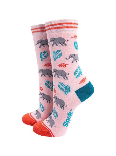 Sock Talk - Elephants Bamboo Socks in Pink