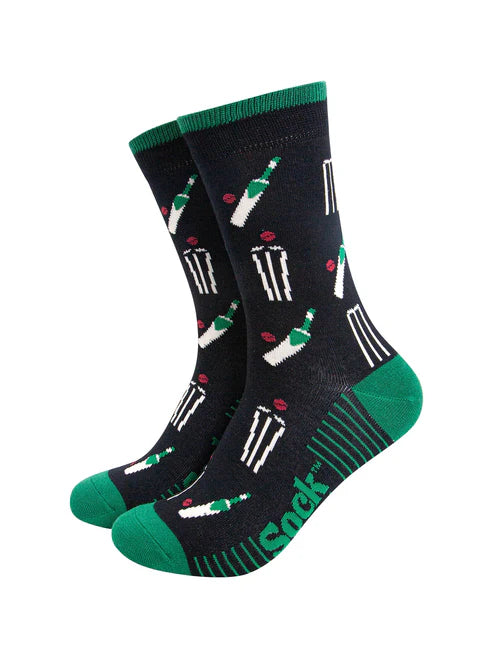 Sock Talk Men's Cricket Stumps Bamboo Socks in Black
