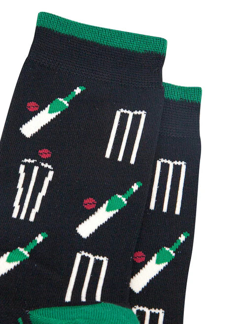 Sock Talk Men's Cricket Stumps Bamboo Socks in Black