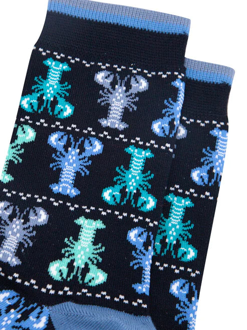 Sock Talk Men's Lobster Fair Isle Bamboo Socks in Navy Blue