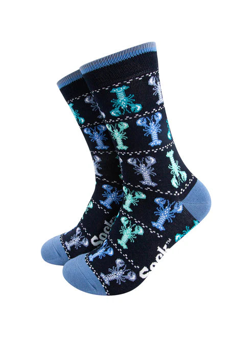 Sock Talk Men's Lobster Fair Isle Bamboo Socks in Navy Blue