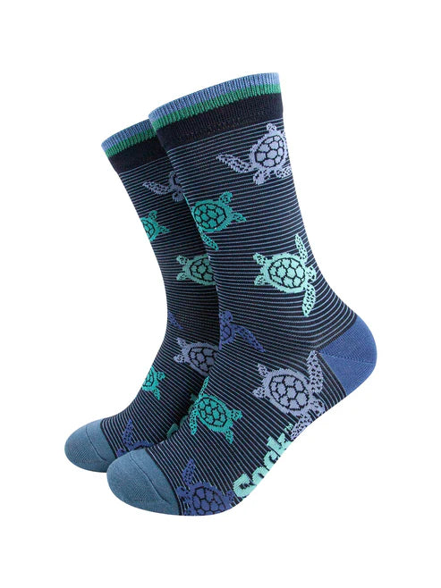 Sock Talk Men's Sea Turtle Bamboo Socks in Navy Blue