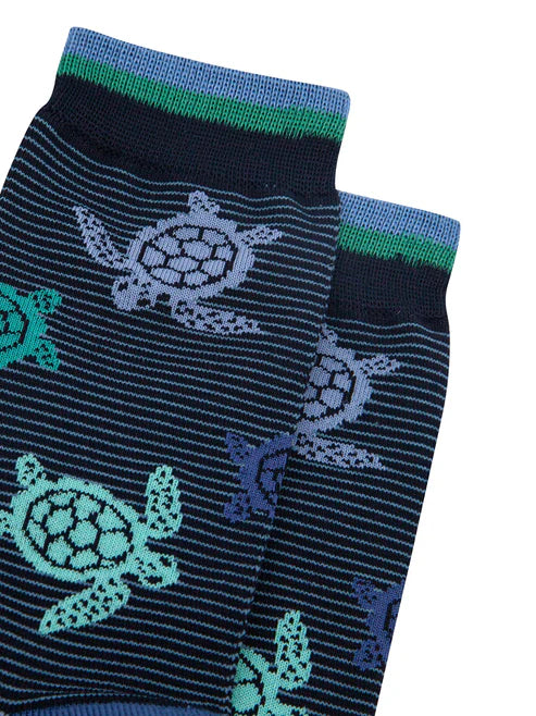 Sock Talk Men's Sea Turtle Bamboo Socks in Navy Blue