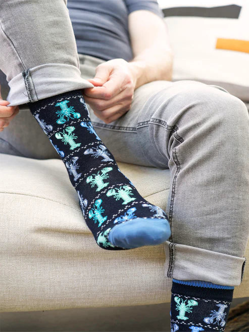 Sock Talk Men's Lobster Fair Isle Bamboo Socks in Navy Blue