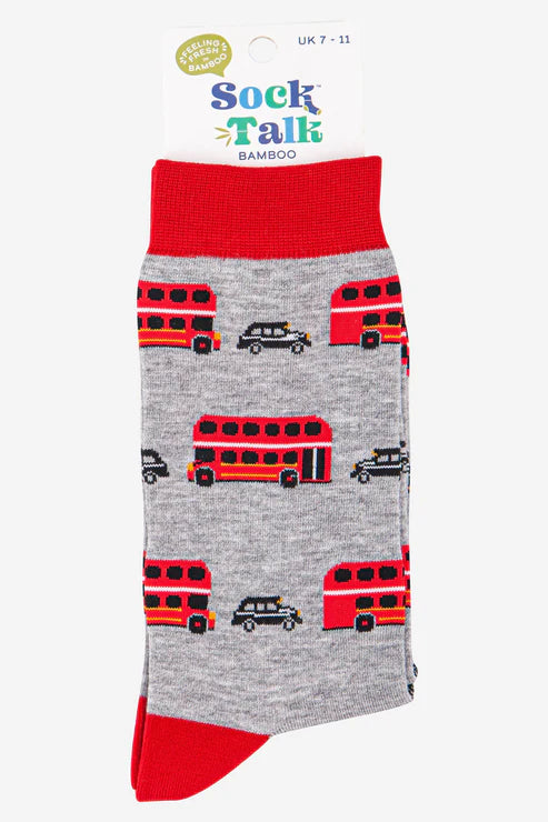 Sock Talk Men's Red Bus And Black Cab Print Bamboo Socks