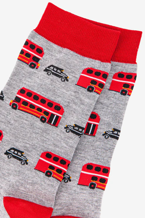 Sock Talk Men's Red Bus And Black Cab Print Bamboo Socks