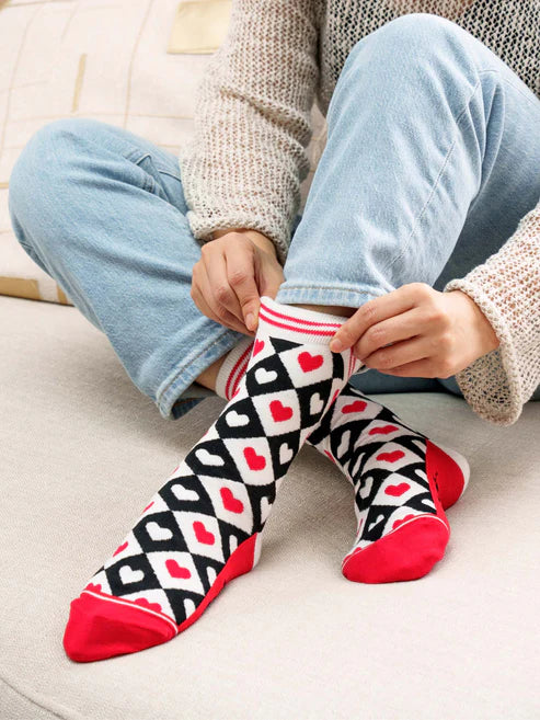 Sock Talk - Love Heart Diamonds Bamboo Socks in Red