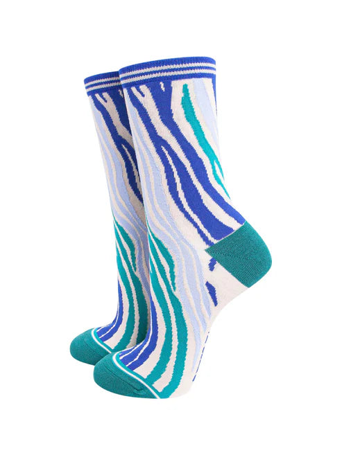 Sock Talk - Zebra Stripe Bamboo Socks in Green/Blue