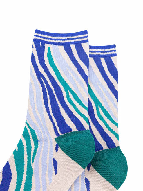Sock Talk - Zebra Stripe Bamboo Socks in Green/Blue