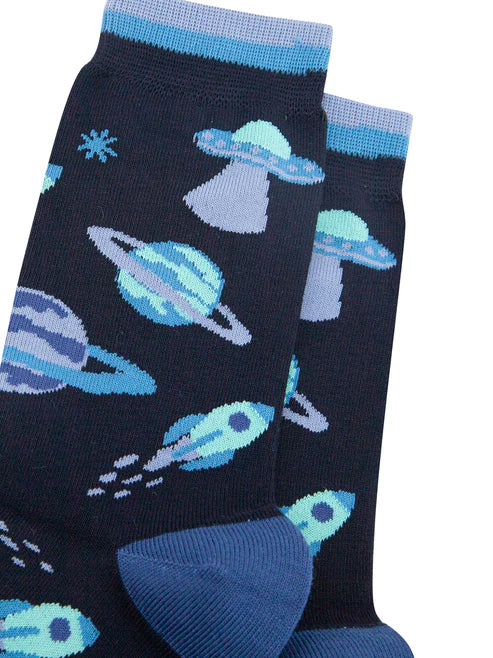Sock Talk Men's Space Invasion Bamboo Socks in Navy Blue