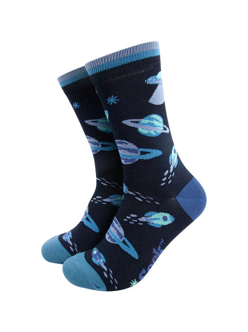 Sock Talk Men's Space Invasion Bamboo Socks in Navy Blue