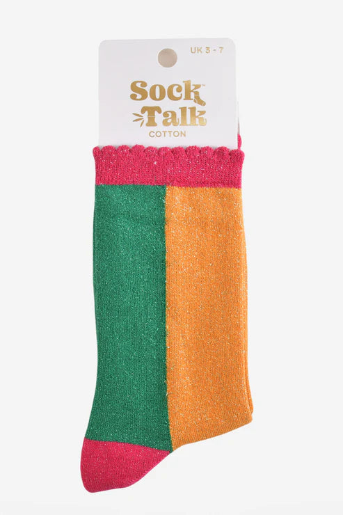 Sock Talk Women's Glitter Socks - Orange/Green/Pink