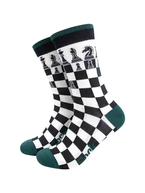 Sock Talk Men's Chess Bamboo Socks in Black/White