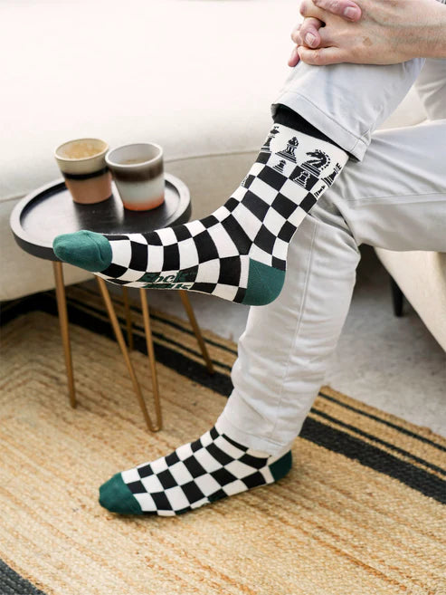Sock Talk Men's Chess Bamboo Socks in Black/White