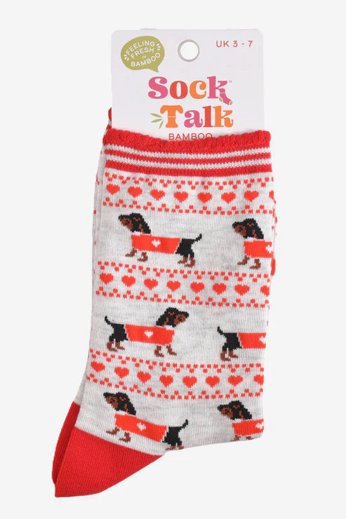 Sock Talk Women's Bamboo Socks Faire Isle Dog - Grey/Red