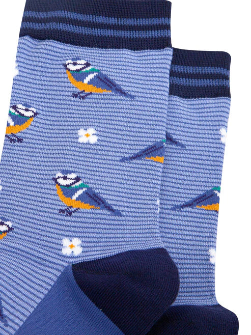 Sock Talk - Blue Tit Floral Bamboo Socks in Blue