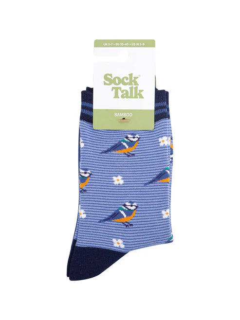 Sock Talk - Blue Tit Floral Bamboo Socks in Blue