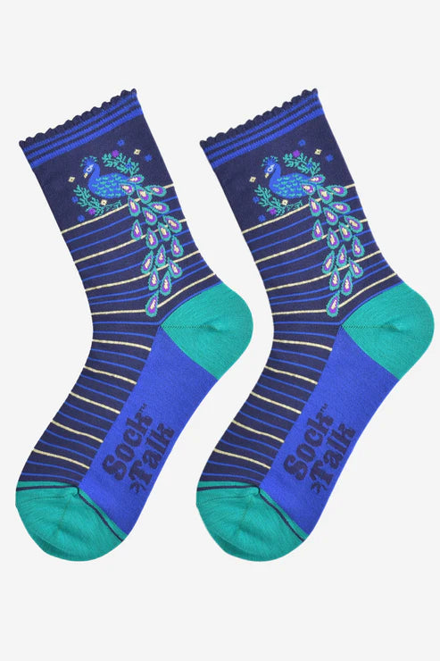 Sock Talk Women's Bamboo Socks Peacock - Navy/Teal