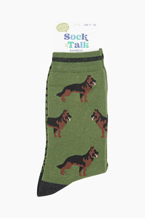 Sock Talk Men's Alsatian German Shepherd Bamboo Socks - Olive