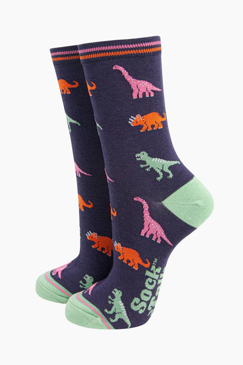 Sock Talk Women's Dinosaurs Bamboo Socks - Navy