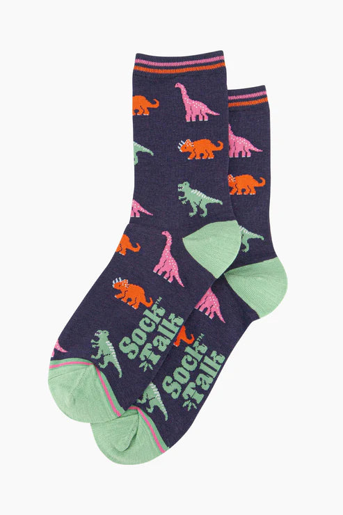 Sock Talk Women's Dinosaurs Bamboo Socks - Navy