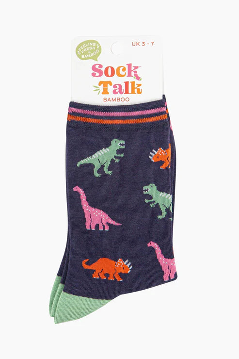 Sock Talk Women's Dinosaurs Bamboo Socks - Navy