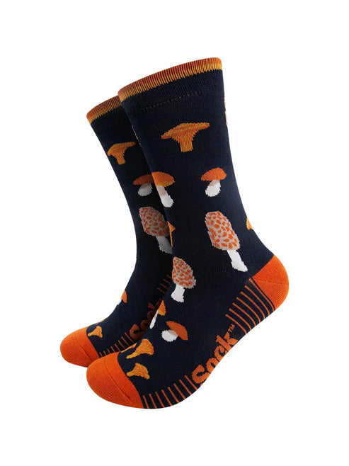 Sock Talk Men's Mushroom Foraging Bamboo Socks in Navy Blue