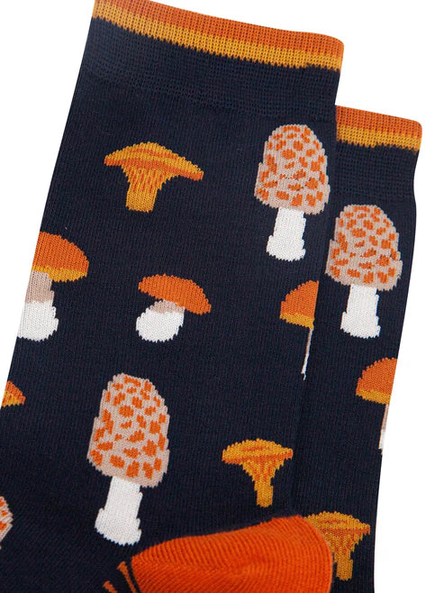 Sock Talk Men's Mushroom Foraging Bamboo Socks in Navy Blue