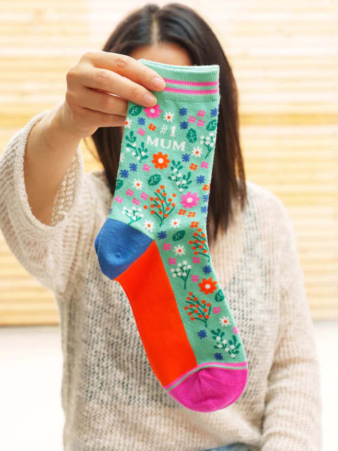 Sock Talk - Number 1 Mum Floral Bamboo Socks in Green