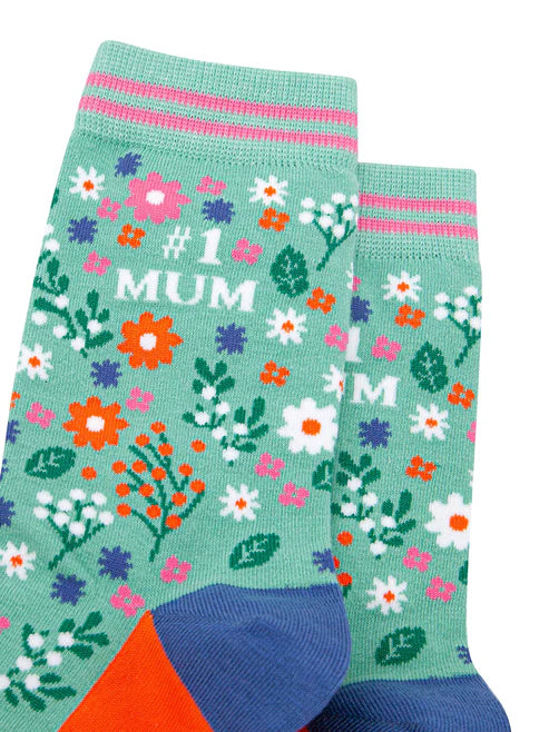 Sock Talk - Number 1 Mum Floral Bamboo Socks in Green