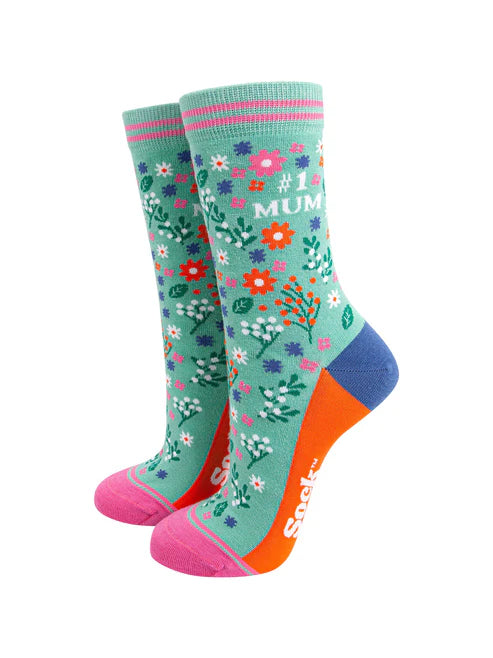 Sock Talk - Number 1 Mum Floral Bamboo Socks in Green