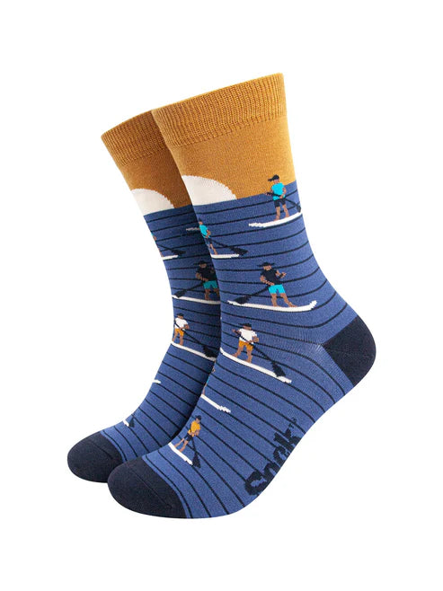 Sock Talk Men's Sunset Paddle Boarding Bamboo Socks in Blue