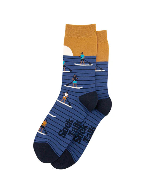 Sock Talk Men's Sunset Paddle Boarding Bamboo Socks in Blue